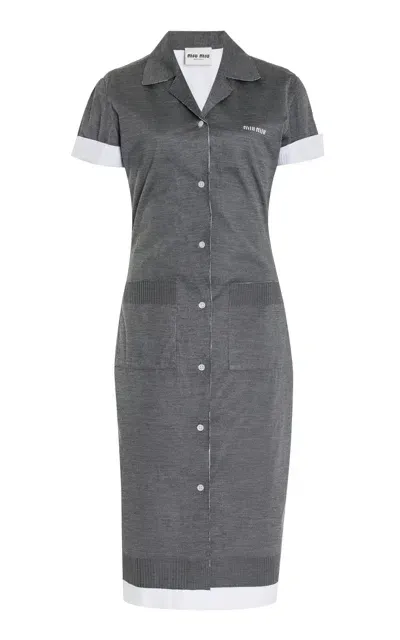 Miu Miu Cotton-silk Midi Shirt Dress In Grey