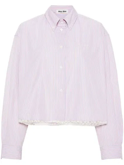 Miu Miu Embroidered-logo Pinstripe Shirt In Multi