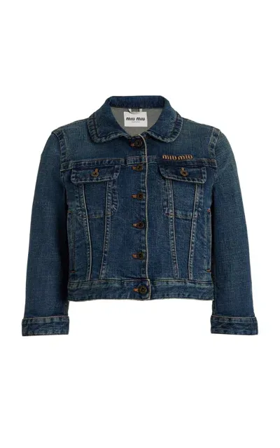 Miu Miu Cropped Stretch-denim Jacket In Medium Wash