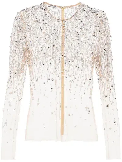 Miu Miu Crystal-embellished Sheer Top In Neutrals