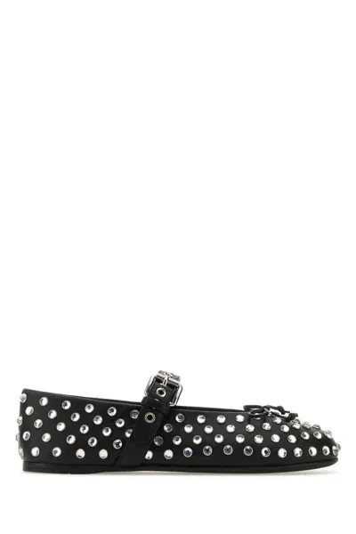 Miu Miu Women's Embellished Buckled Ballet Flats In Black