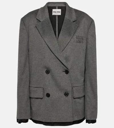 Miu Miu Double-breasted Wool And Cashmere Blazer In Gray