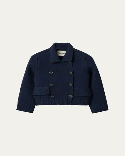 Miu Miu Double Breasted Wool Cropped Jacket In F0008 Bleu