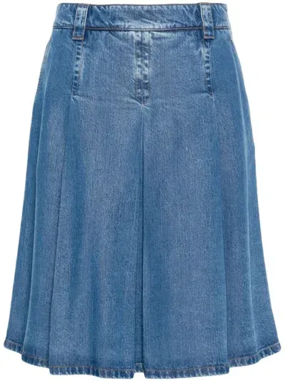 Miu Miu Embroidered-logo Midi Skirt In Blue