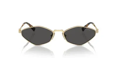 Miu Miu Logo-lettering Geometric-frame Sunglasses In Gold