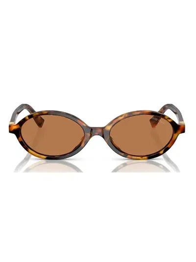 Miu Miu Tortoiseshell-effect Oval-frame Sunglasses In Multi