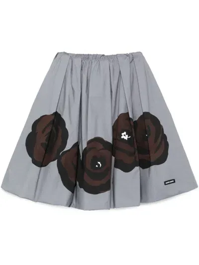 Miu Miu Floral-print Poplin Mini Skirt In Gray