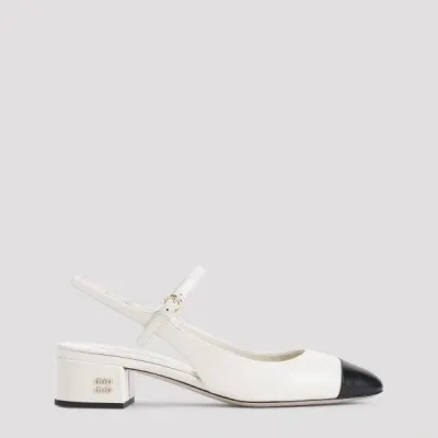 Miu Miu Leather Slingback Mary Jane Pumps In White