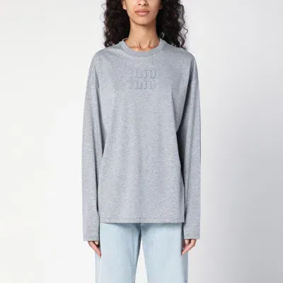 Miu Miu Grey Cotton T-shirt With Logo