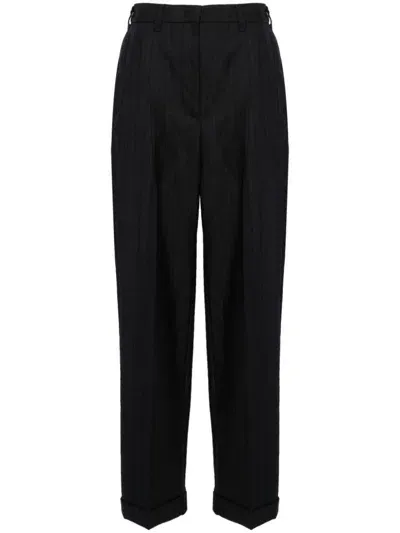 Miu Miu High-waisted Pinstripe Tailored Trousers In Blue