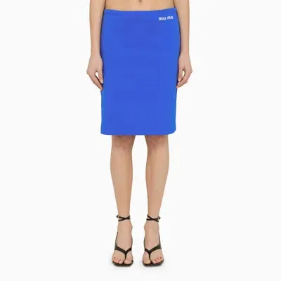 Miu Miu Indigo Sheath Skirt In Recycled Polyamide In Blue