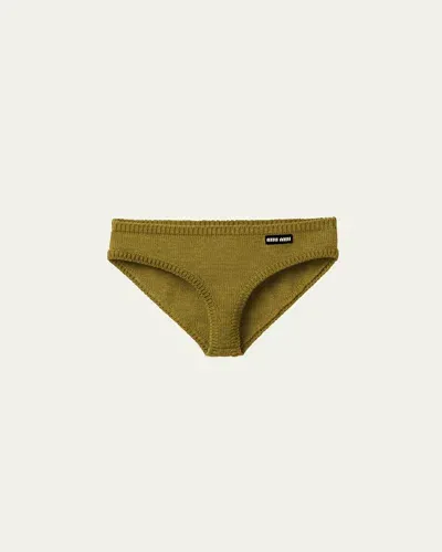 Miu Miu Intarsia Logo Cashmere Briefs In F0613 Felce