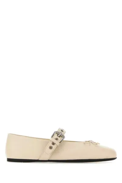 Miu Miu Ivory Leather Ballerinas In White