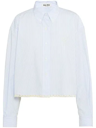 Miu Miu Striped Lace-trimmed Shirt In White