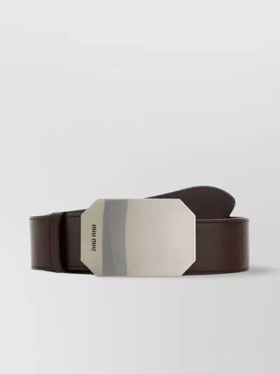 Miu Miu Leather Belt With Adjustable Length And Rectangular Buckle In Black