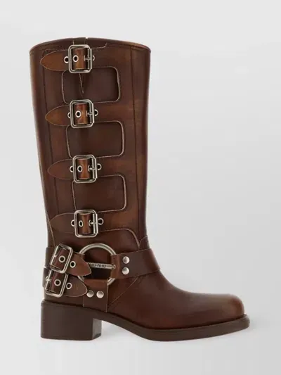 Miu Miu Leather Boots In Brown