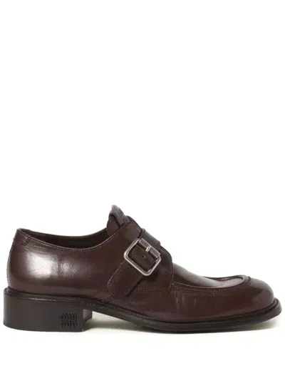 Miu Miu Leather Brogue Shoes In Brown