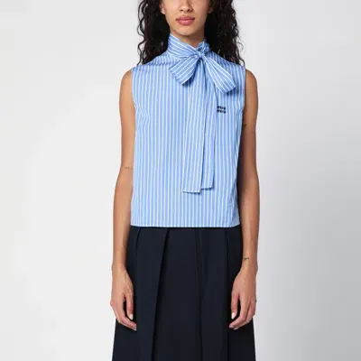 Miu Miu Light Blue Striped Sleeveless Shirt