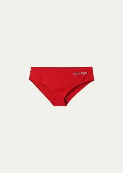 Miu Miu Logo-print Bikini Bottoms In F0011 Rosso