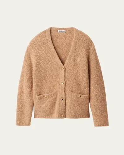 Miu Miu Cashmere And Silk Knit Cardigan In Albino