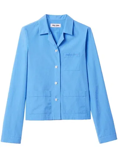 Miu Miu Poplin Shirt In F0013 Azzurro