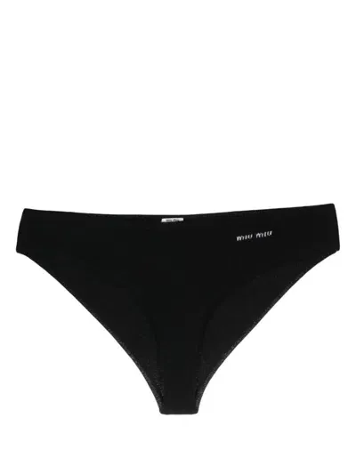 Miu Miu Logo-intarsia Cashmere-blend Briefs In Black