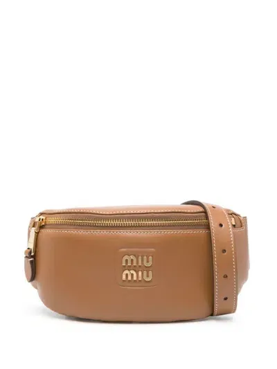 Miu Miu Logo-lettering Leather Belt Bag In Brown