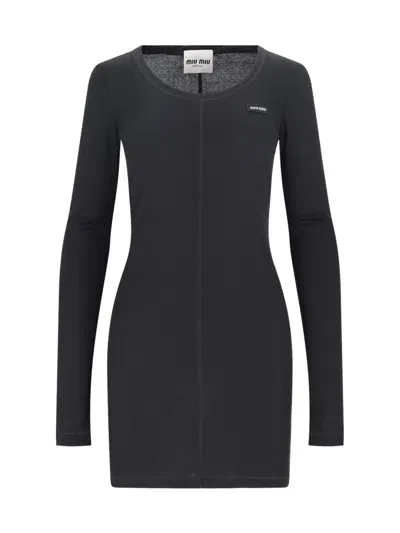 Miu Miu Logo Mini Dress In Black