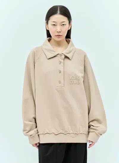 Miu Miu Logo Patch Polo Sweatshirt In Cream