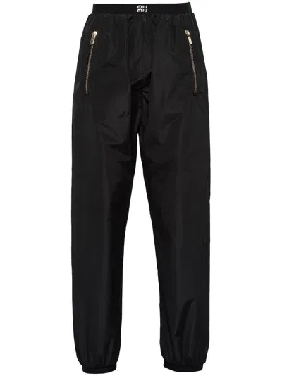 Miu Miu Logo Waistband Track Pants In Schwarz