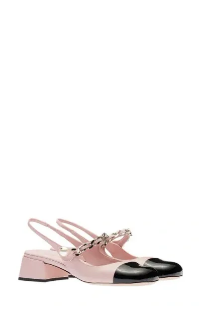 Miu Miu Mary Jane Cap Toe Slingback Pump In Alabastro/nero