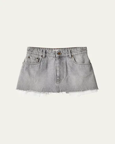 Miu Miu Mini Denim Skirt In Grigio