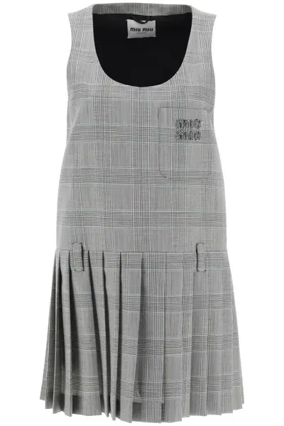 Miu Miu "mini Dress In Prince Of Wales In Gray