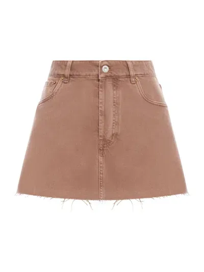 Miu Miu Mini Skirt In Denim In Brown