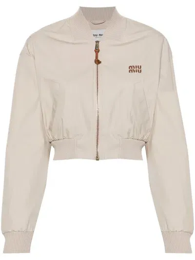 Miu Miu Panama Blouson In Beige