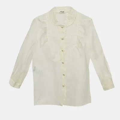 Pre-owned Miu Miu Off White Silk Buttoned Front Ruffled Top M