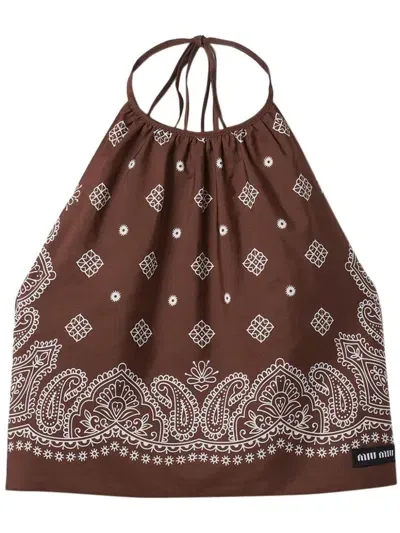 Miu Miu Paisley-print Crop Top In Cacao