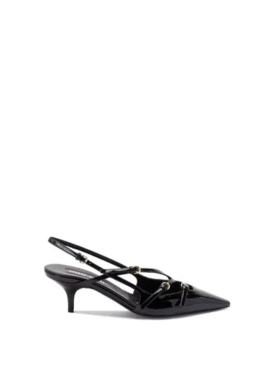 Miu Miu Patent Leather Slingbacks With Buckles In Black  