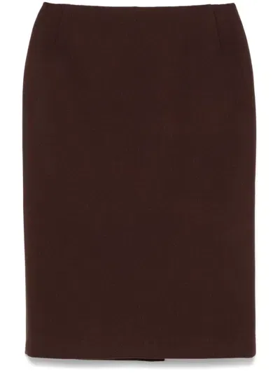 Miu Miu Pencil Midi Skirt In Cocoa Brown