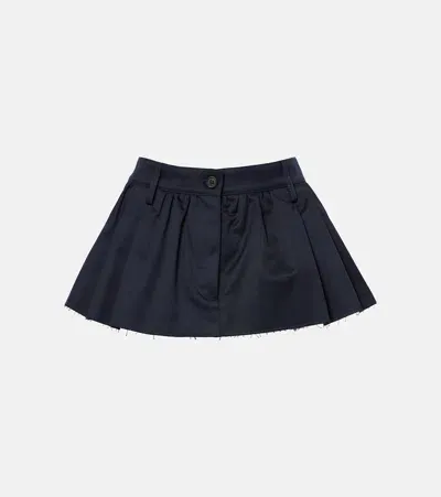 Miu Miu Pleated Cotton Canvas Miniskirt In Black