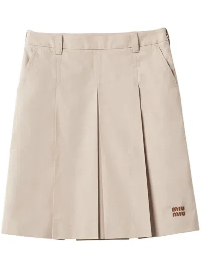 Miu Miu Pleated Gabardine Skirt In Nude & Neutrals