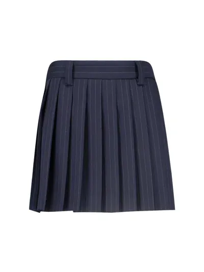 Miu Miu Pleated Pinstriped Mini Skirt In Blue