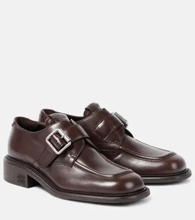 Miu Miu Polished Leather Brogues In Brown