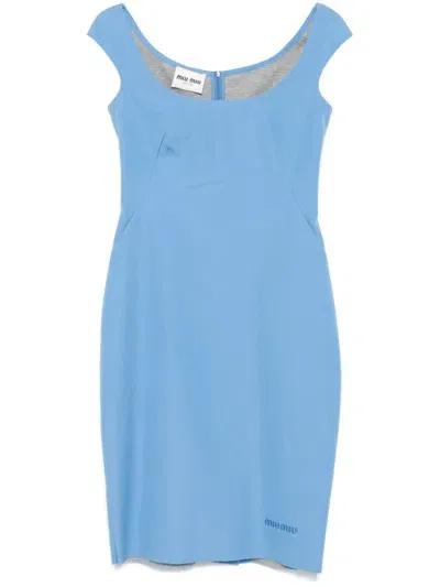 Miu Miu Poplin Mini Dress In Blue