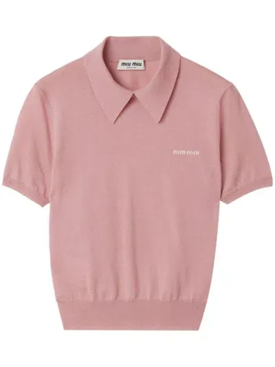 Miu Miu Powder Pink Polo Shirt In 粉色