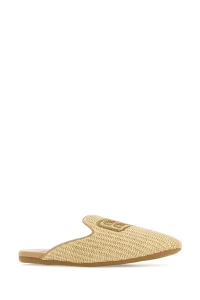 Miu Miu Raffia Slippers In Naturale