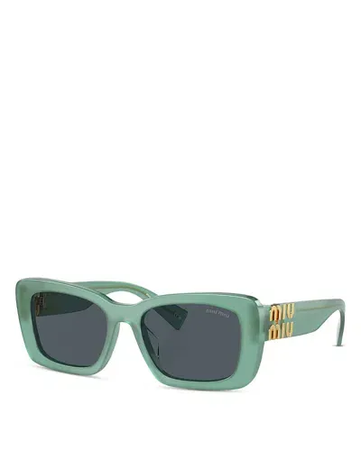 Miu Miu Rectangle Sunglasses, 53mm In Green/blue Solid