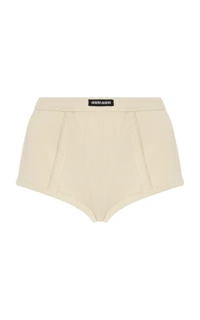 Miu Miu Ribbed Cotton Briefs In Neutral