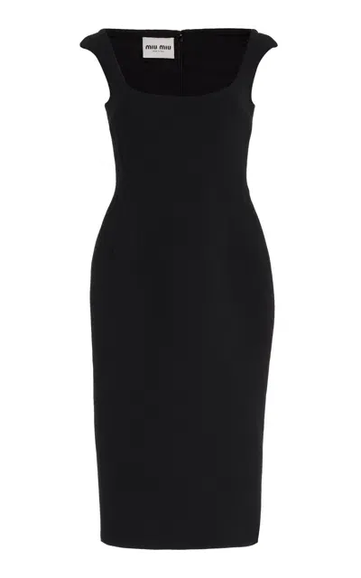 Miu Miu Sculpted Cashmere Midi Dress In Black