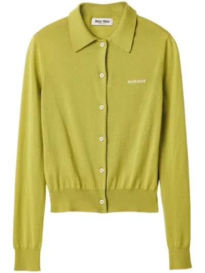 Miu Miu Silk And Cashmere Cardigan In Green